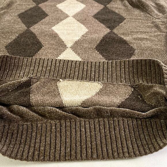 Dockers Brown Argyle Grandpa Pullover Fuzzy Crew Sweater Sz Large - Picture 7 of 7